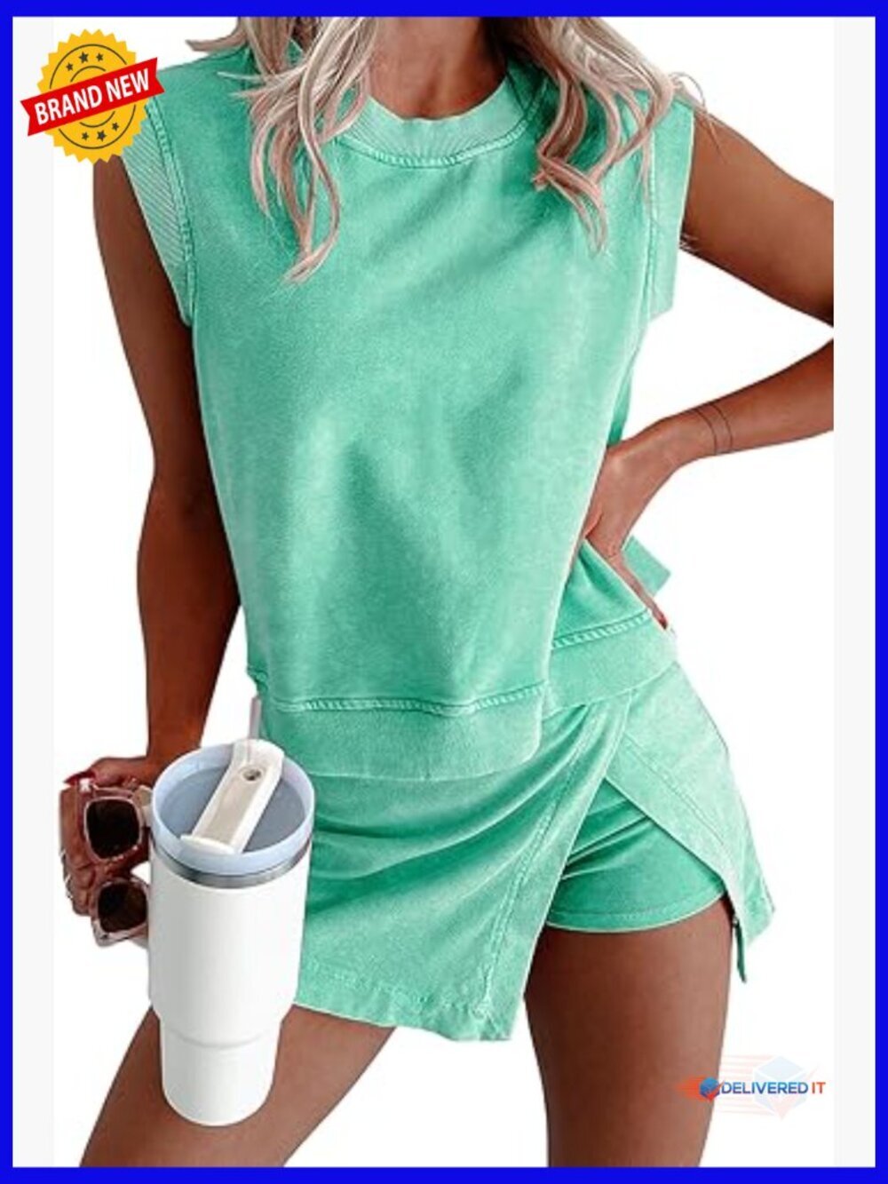 2 Piece Lounge Set, Tank & Split Skirt, Mineral Wash Cotton